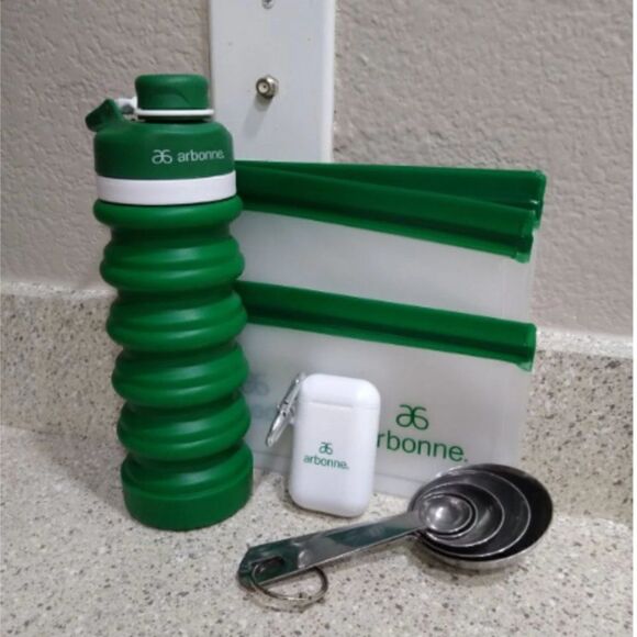 NEW Arbonne Good to be GreenโKit Travel Cup Measuring Spoons Collapsible - Picture 2 of 9